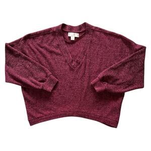 Band of Gypsies Oversized V-Neck Burgundy Red Sweater Small